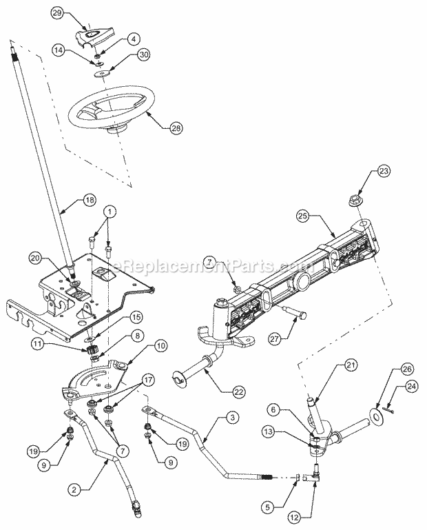 Steering Diagram and Parts List for 1529 13A-261H100 Cub Cadet Lawn Tractor